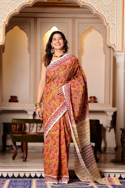 Pure Organic Cotton Mulmul Saree With Blouse