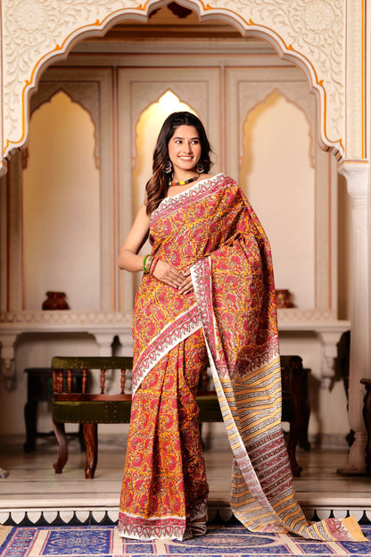 Pure Organic Cotton Mulmul Saree With Blouse