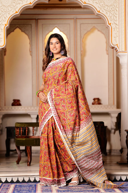 Pure Organic Cotton Mulmul Saree With Blouse