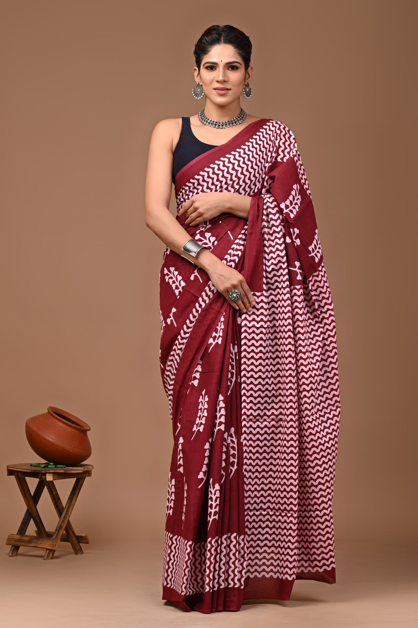 Printed Mulmul Cotton Saree With Pom Pom Lace