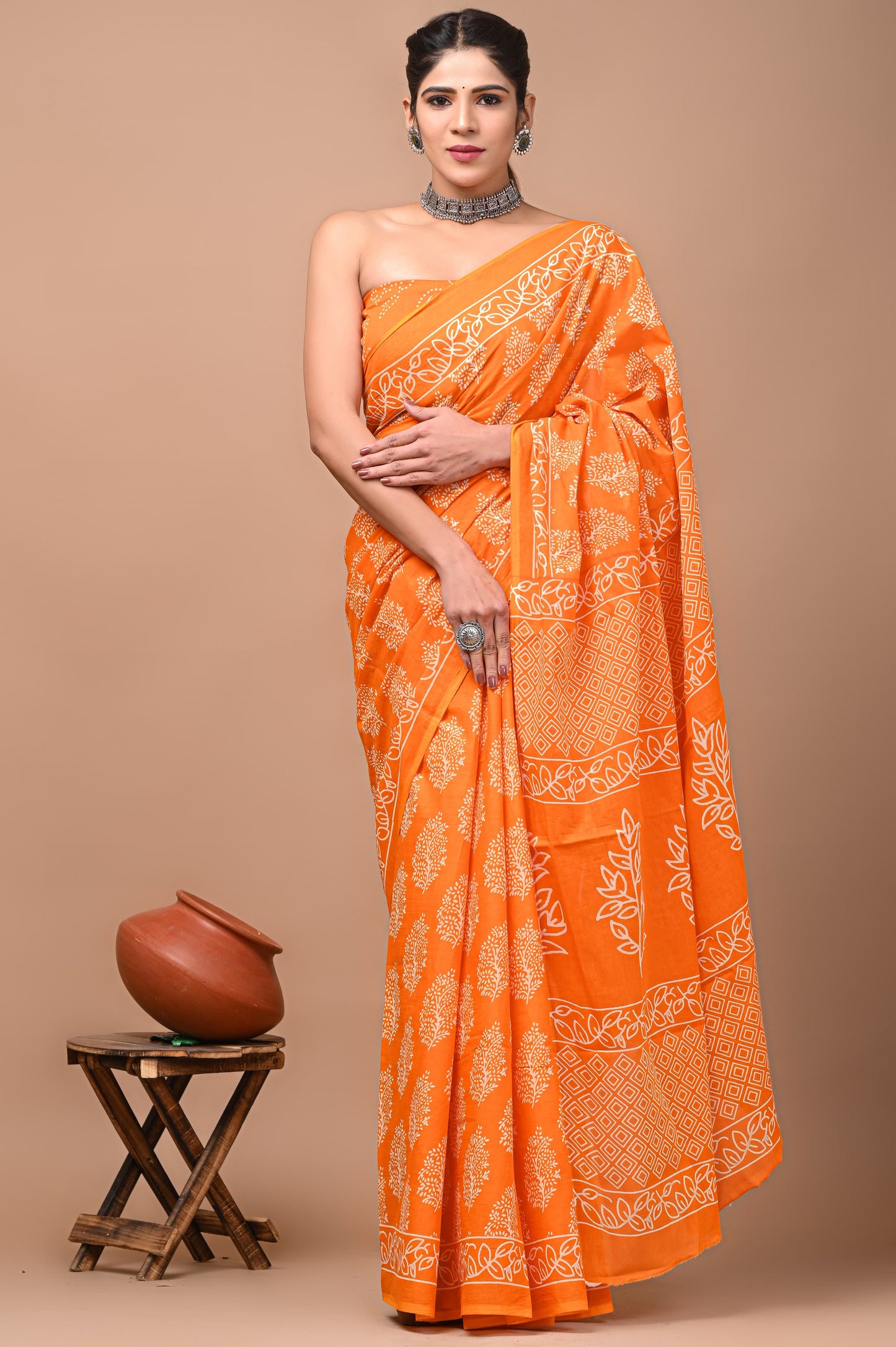 Printed Mulmul Cotton Saree With Pom Pom Lace