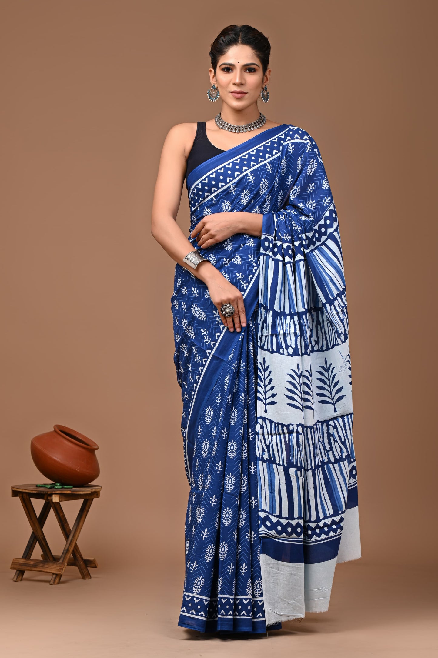 Printed Mulmul Cotton Saree With Pom Pom Lace