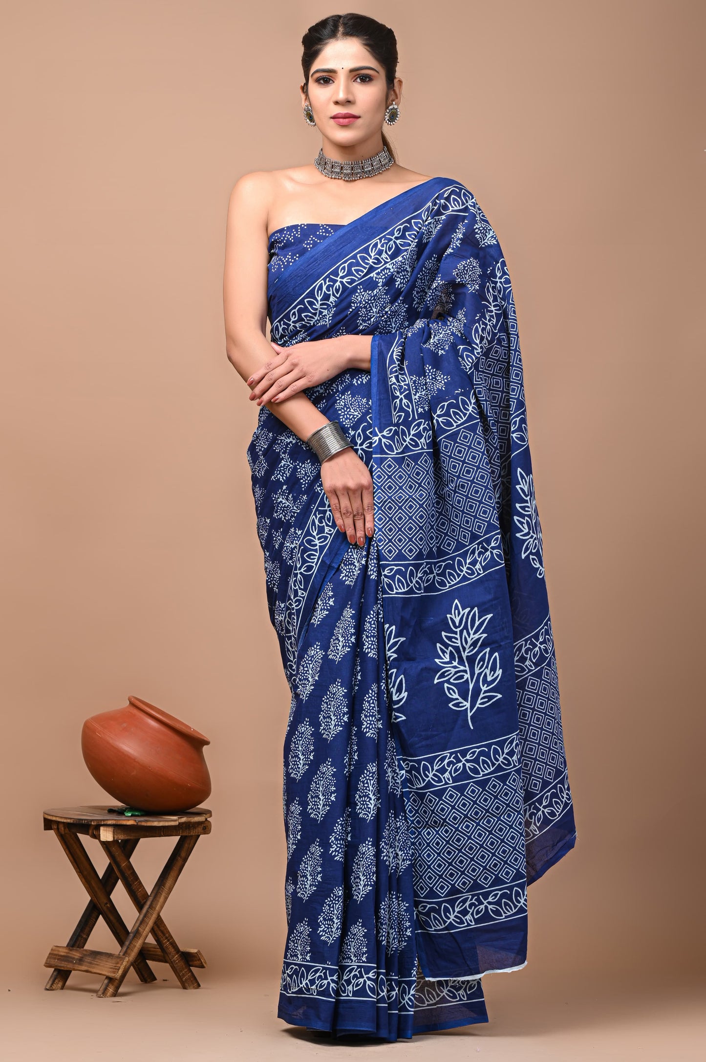 Printed Mulmul Cotton Saree With Pom Pom Lace