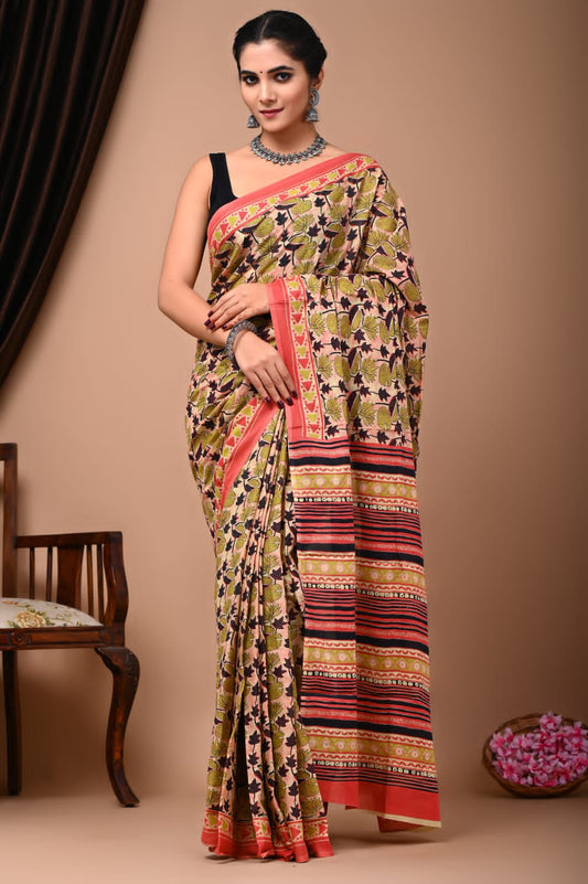 Mulmul Vanaspati Ajrakh Printed Saree