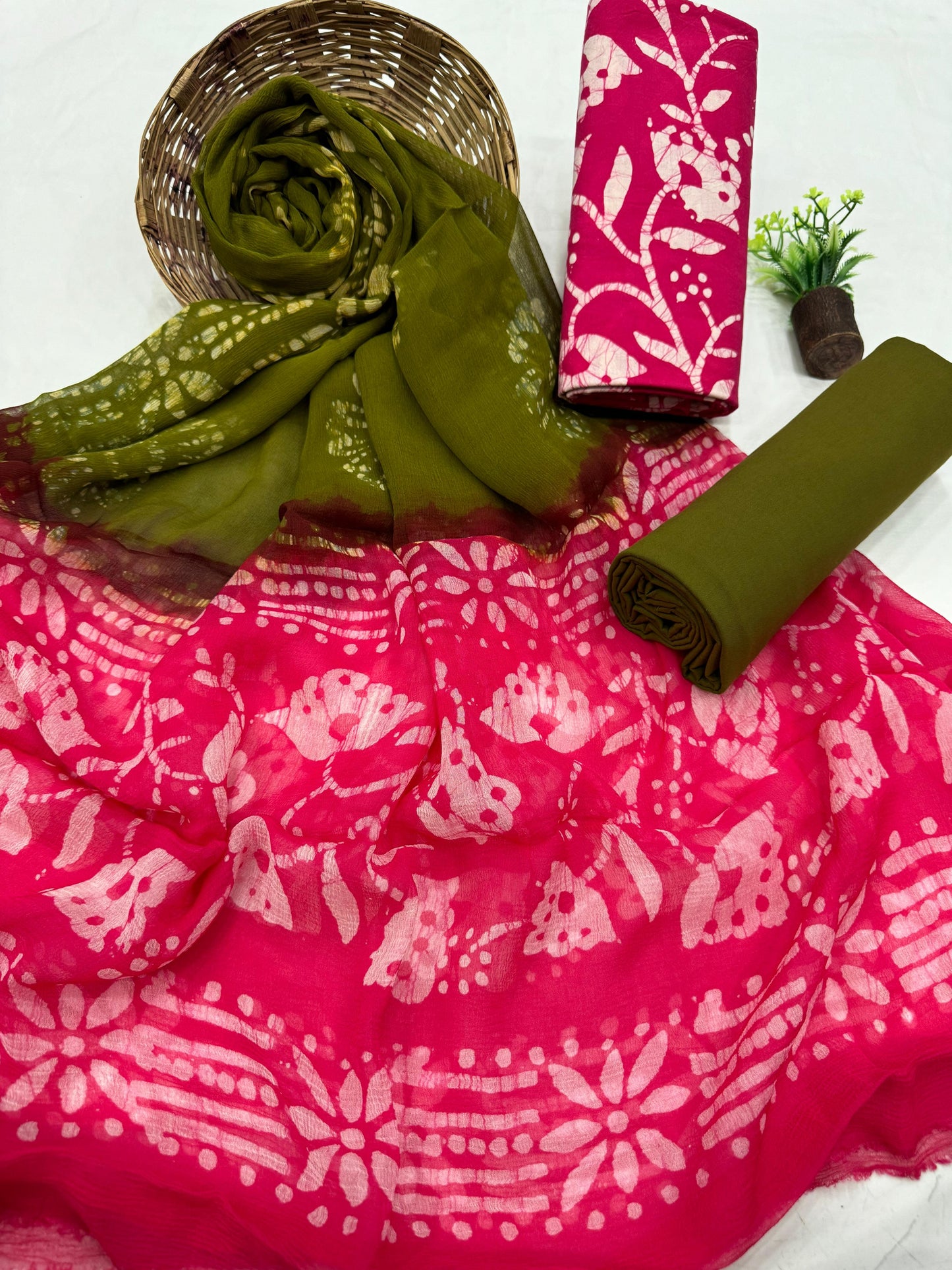 Exclusive Hand Block Printed Cotton Suit Set with Chiffon Dupatta