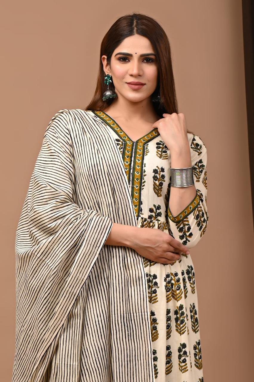 Nyra Cut Cotton Suit with Mulmul Dupatta