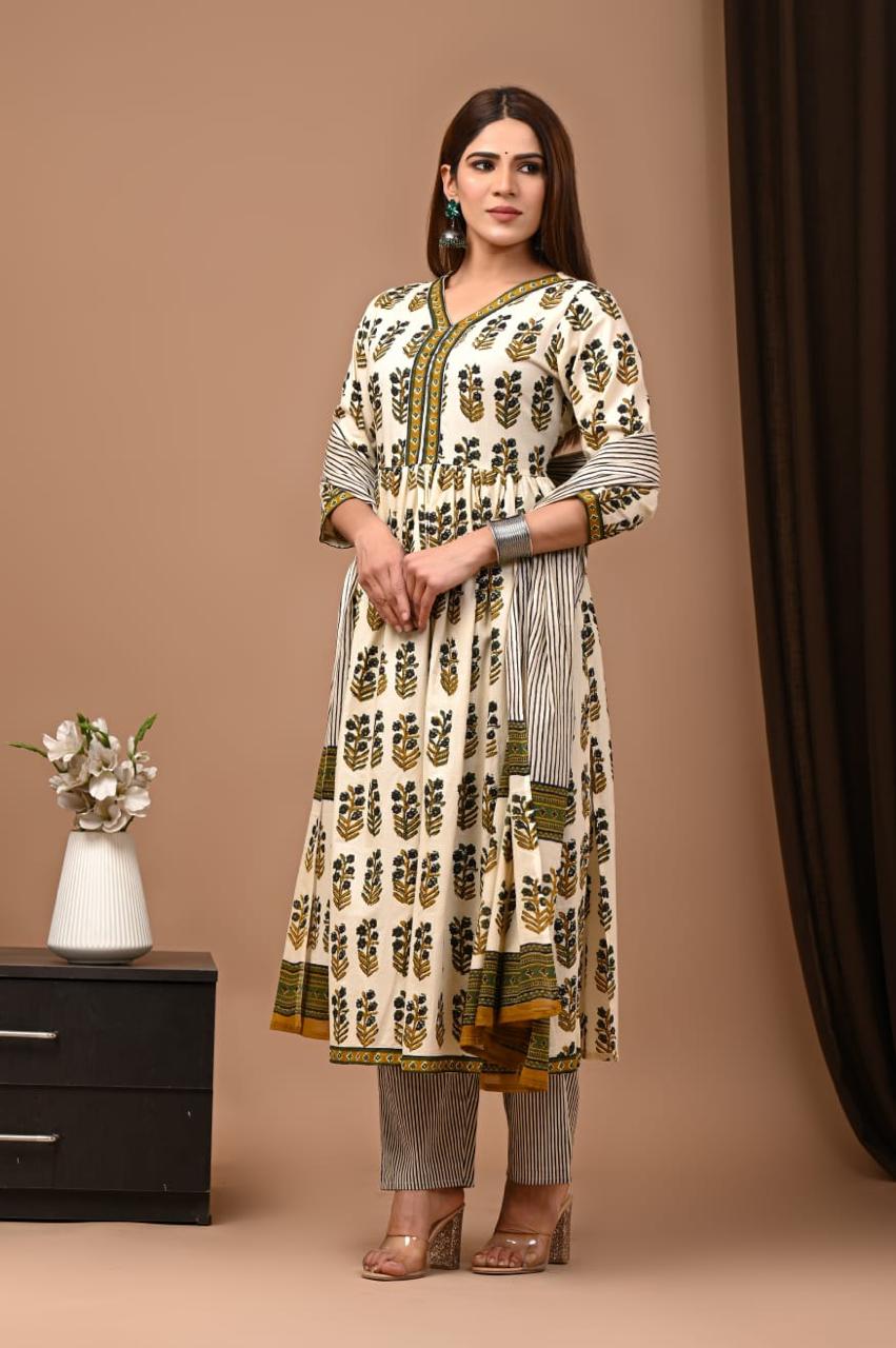 Nyra Cut Cotton Suit with Mulmul Dupatta