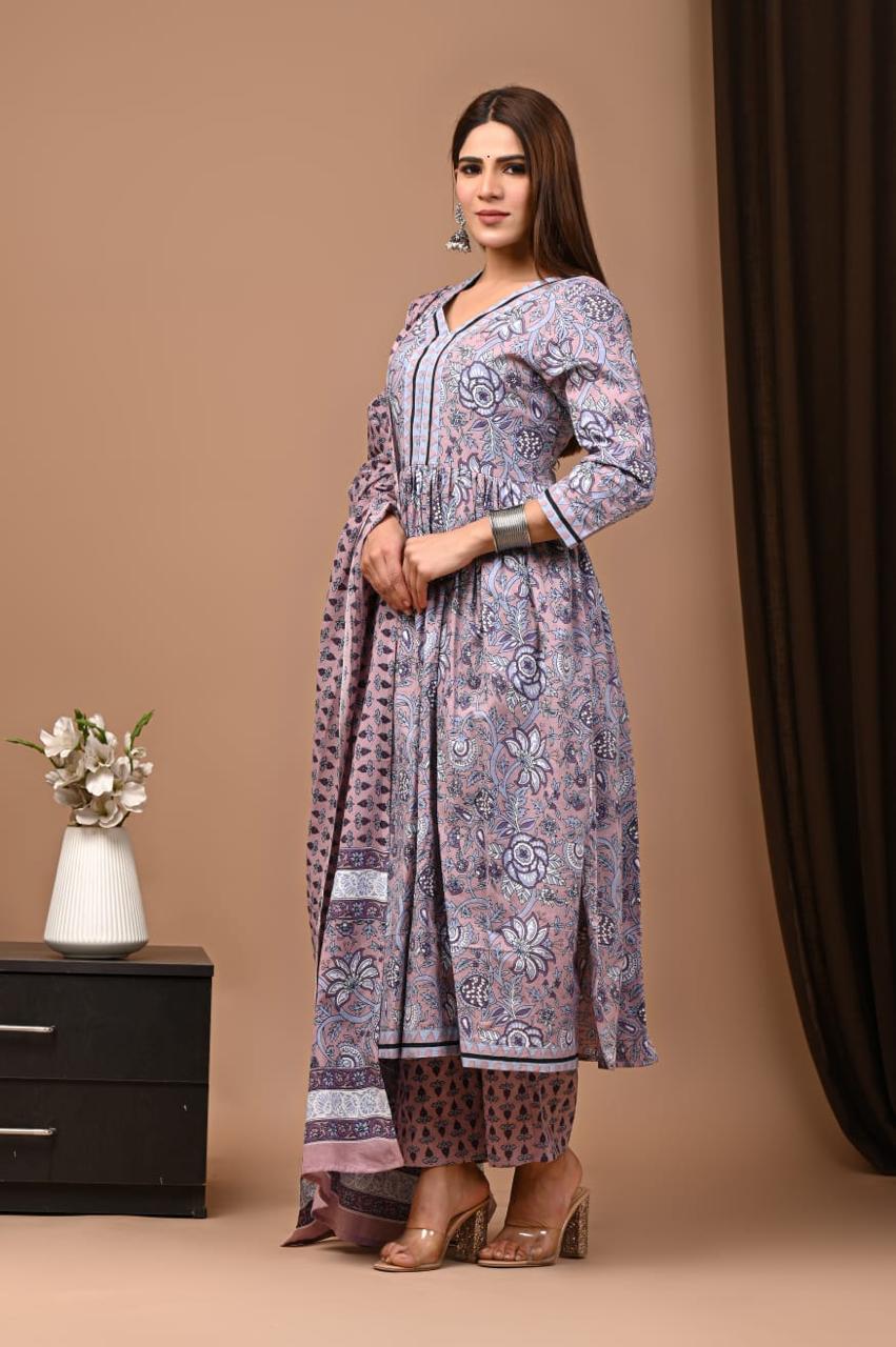 Nyra Cut Cotton Suit with Mulmul Dupatta