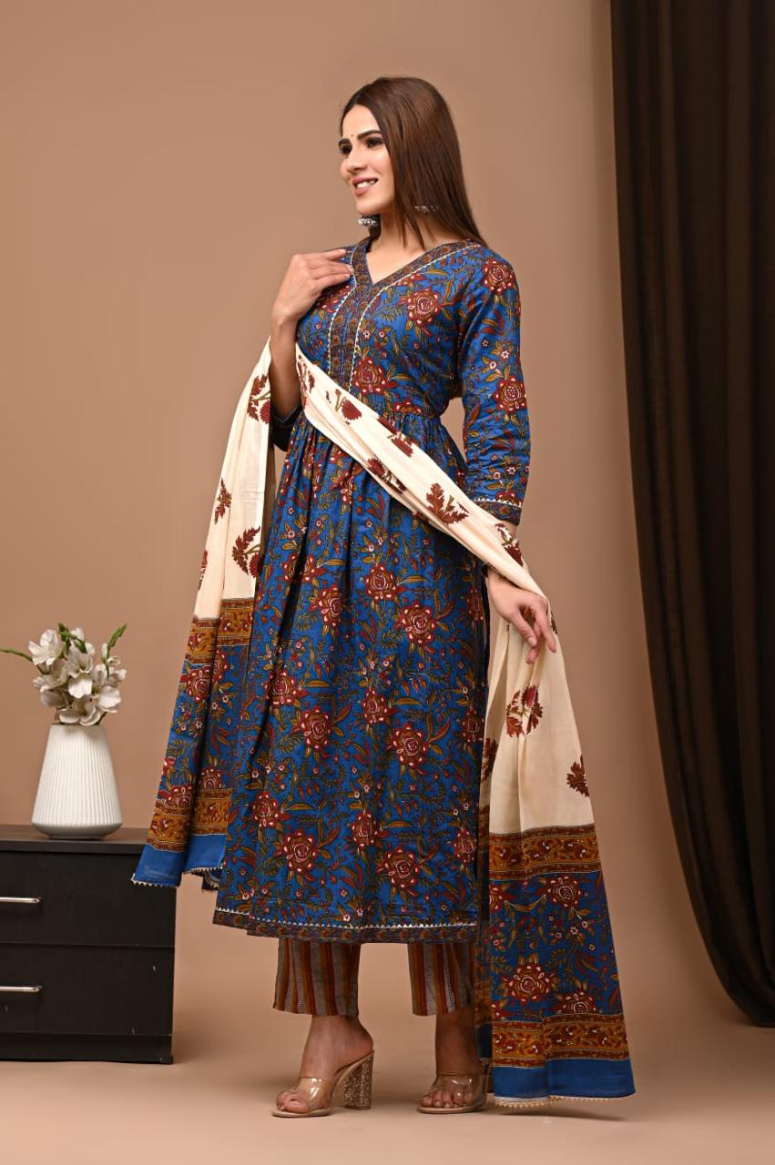 Nyra Cut Cotton Suit with Mulmul Dupatta