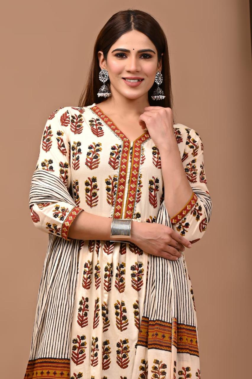 Nyra Cut Cotton Suit with Mulmul Dupatta