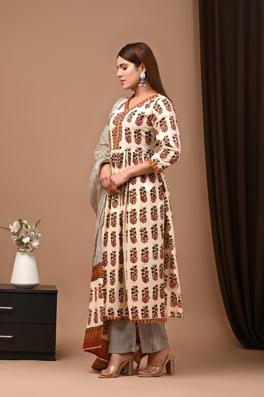 Nyra Cut Cotton Suit with Mulmul Dupatta