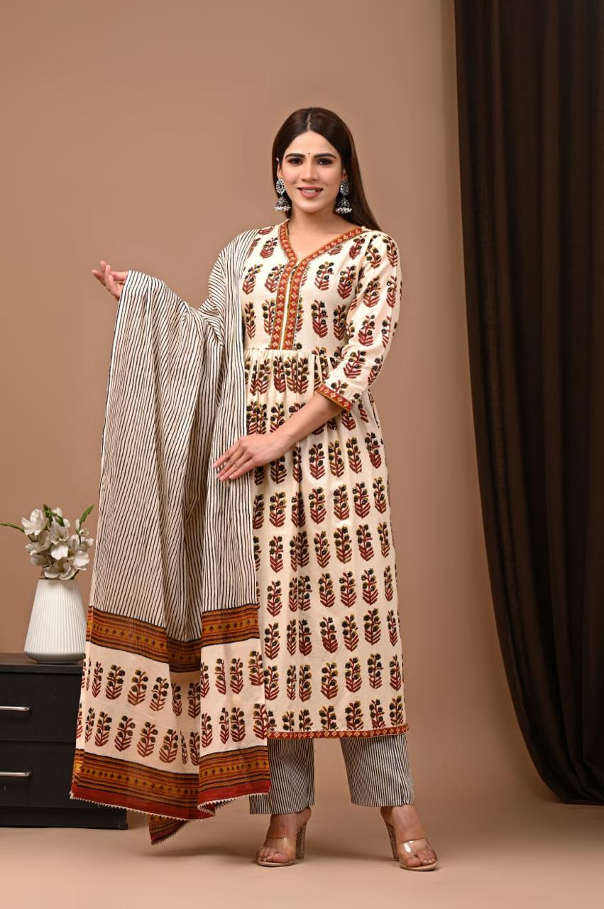 Nyra Cut Cotton Suit with Mulmul Dupatta