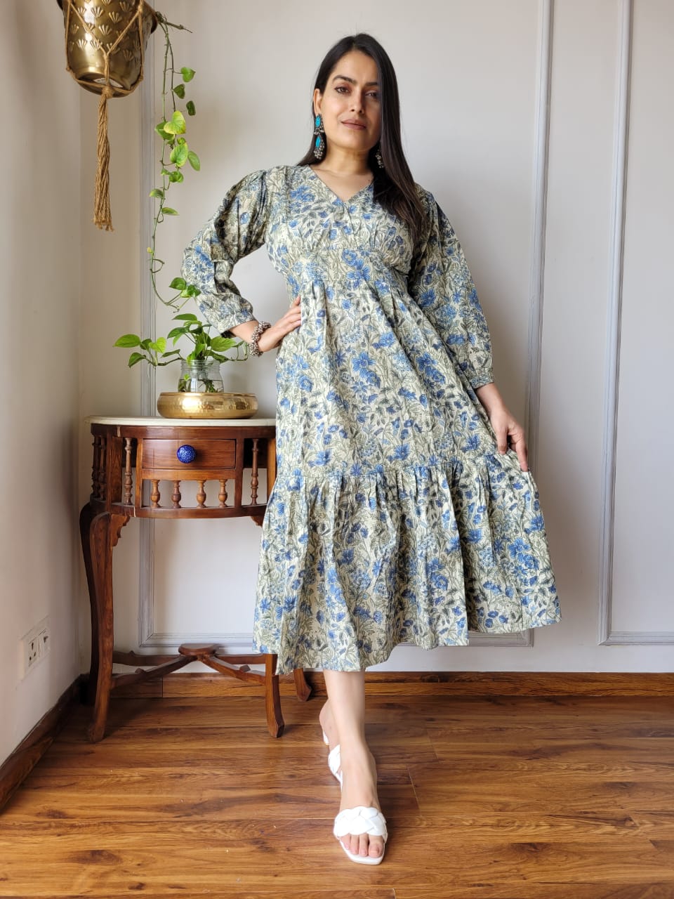 Hand block Printed Long Tier Dress