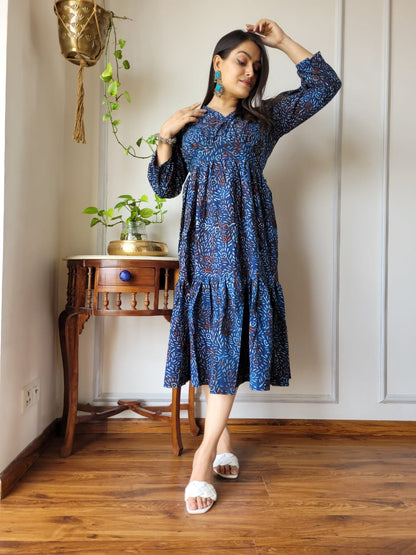 Hand block Printed Long Tier Dress