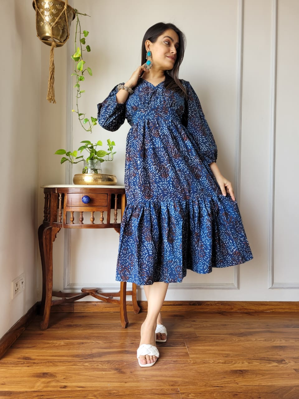 Hand block Printed Long Tier Dress