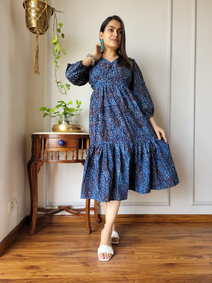 Hand block Printed Long Tier Dress