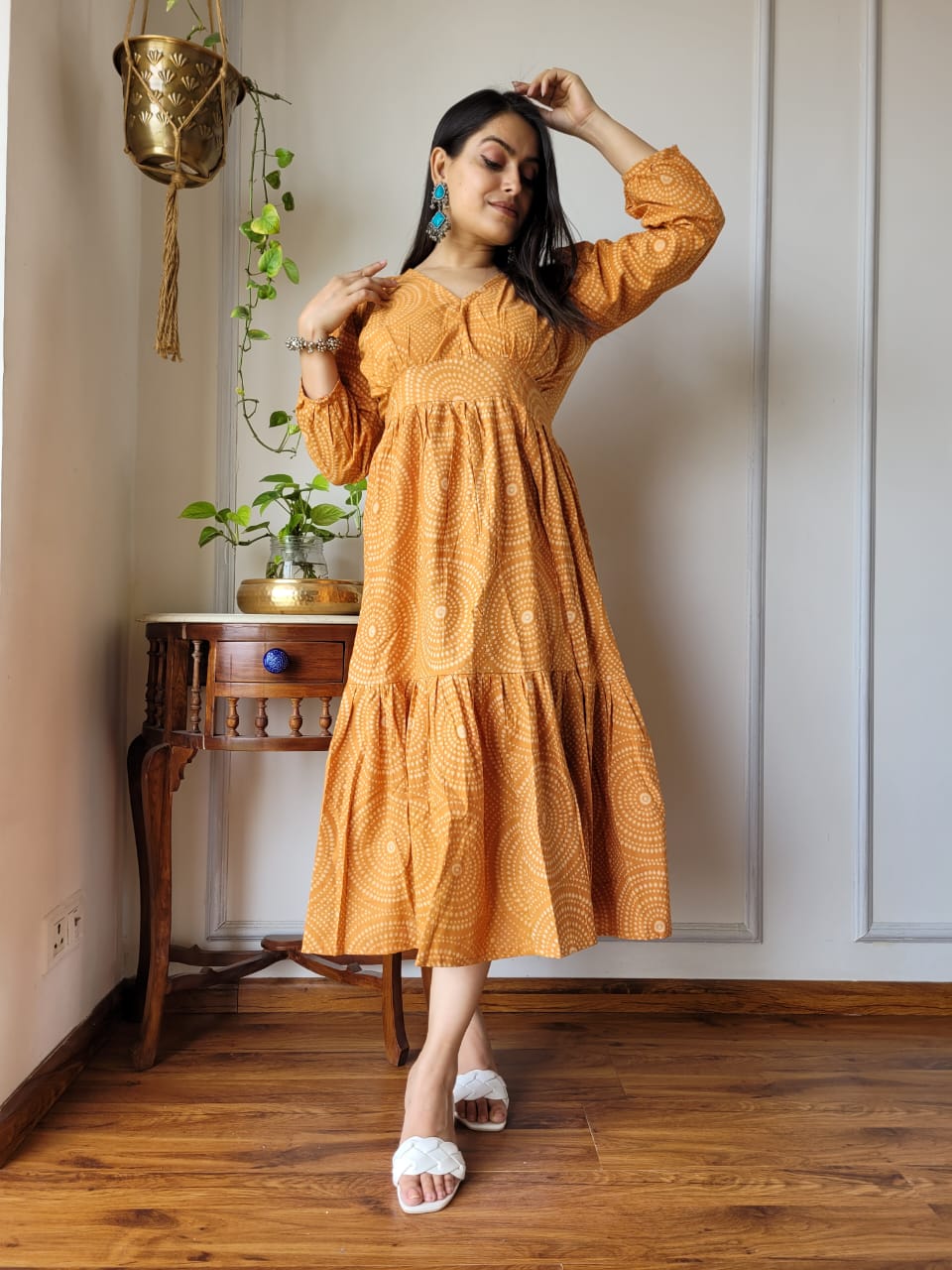 Hand block Printed Long Tier Dress