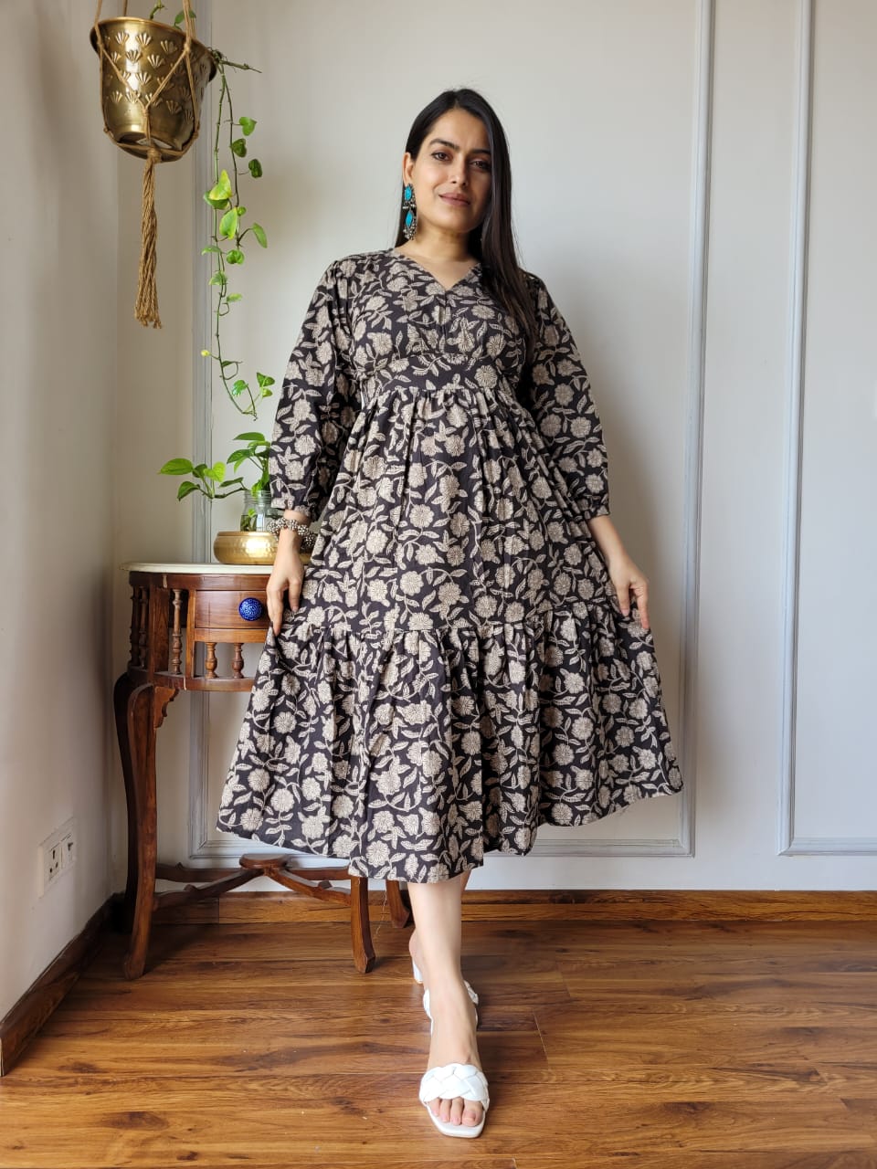 Hand block Printed Long Tier Dress