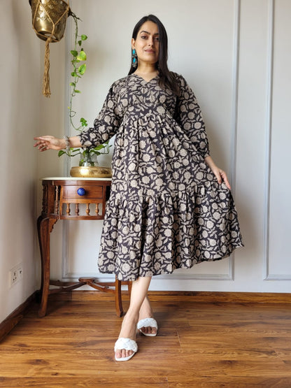 Hand block Printed Long Tier Dress