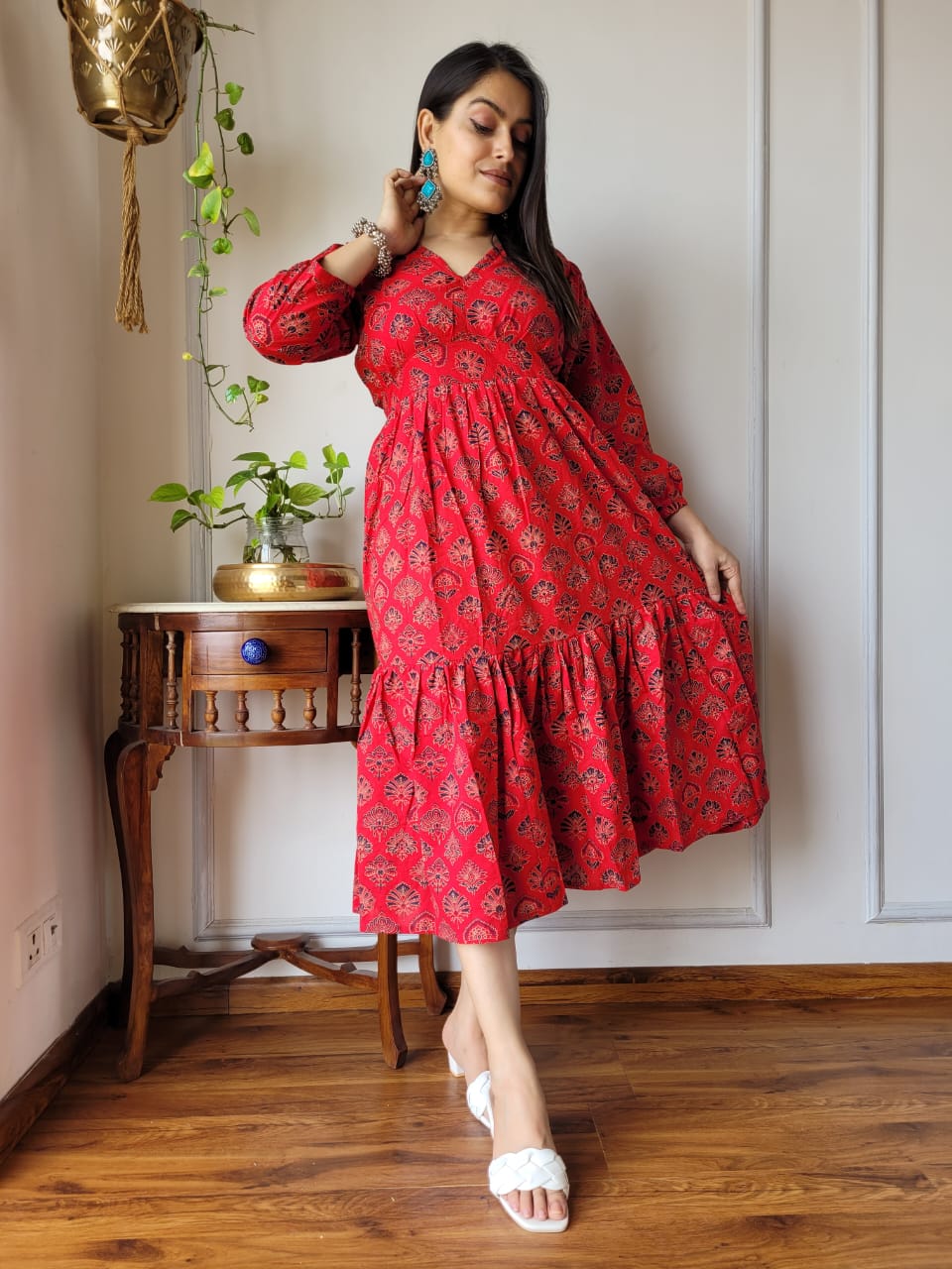 Hand block Printed Long Tier Dress