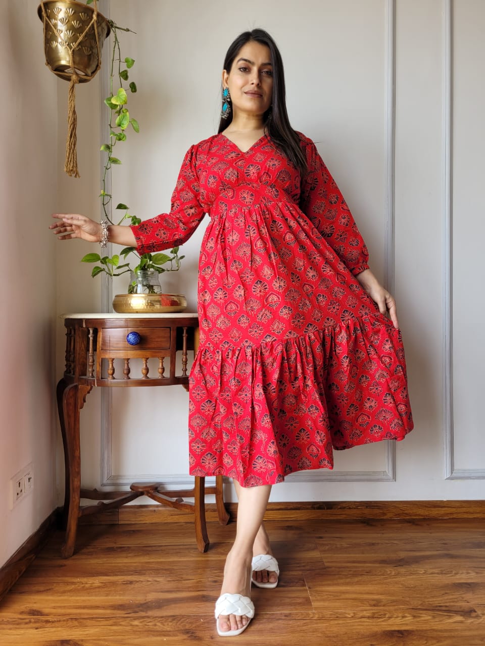 Hand block Printed Long Tier Dress