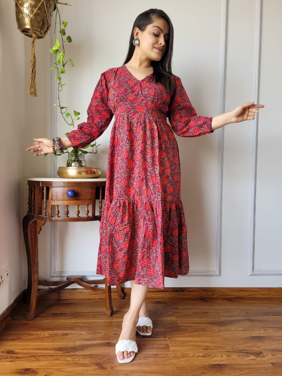 Hand block Printed Long Tier Dress