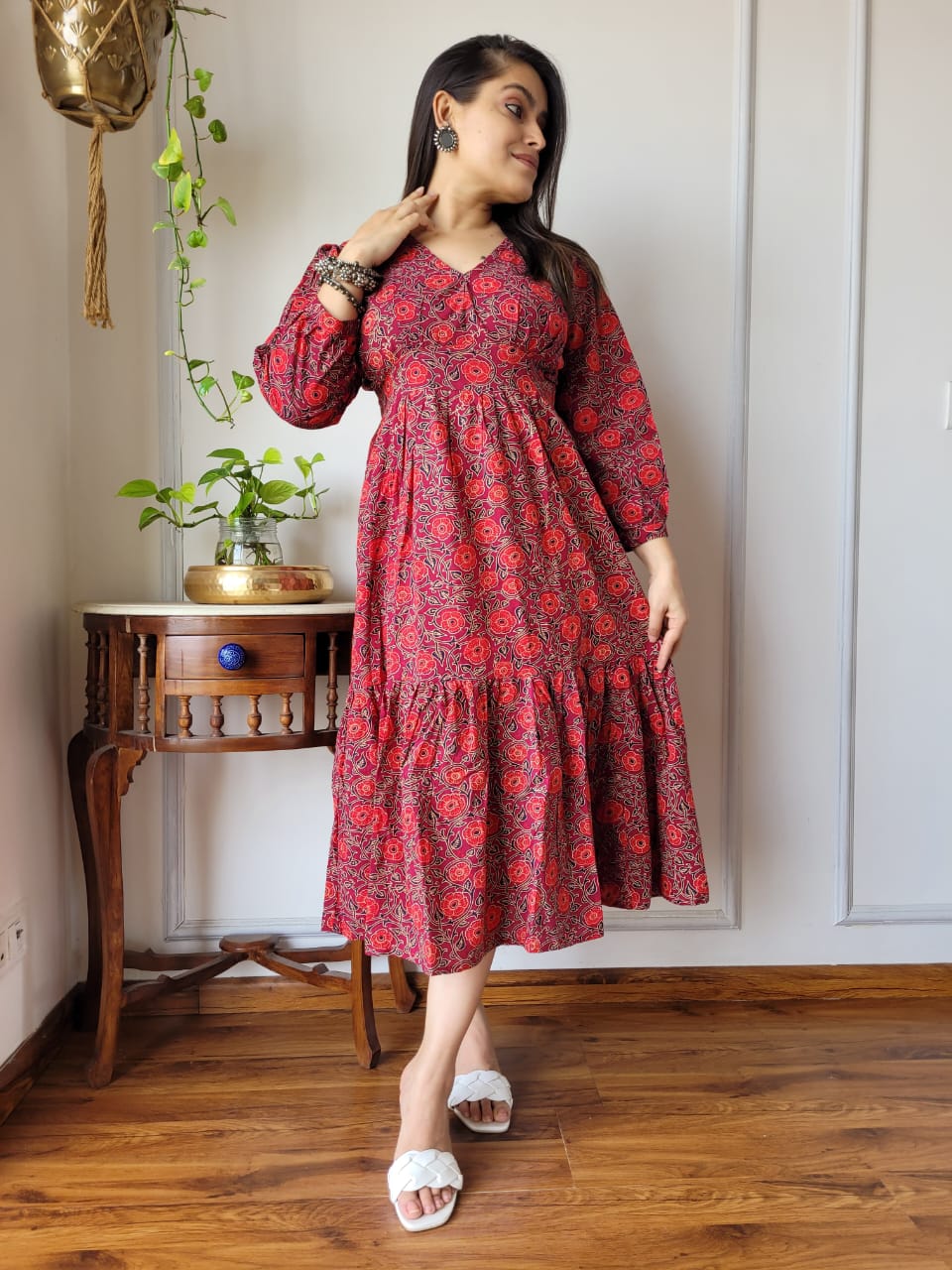 Hand block Printed Long Tier Dress